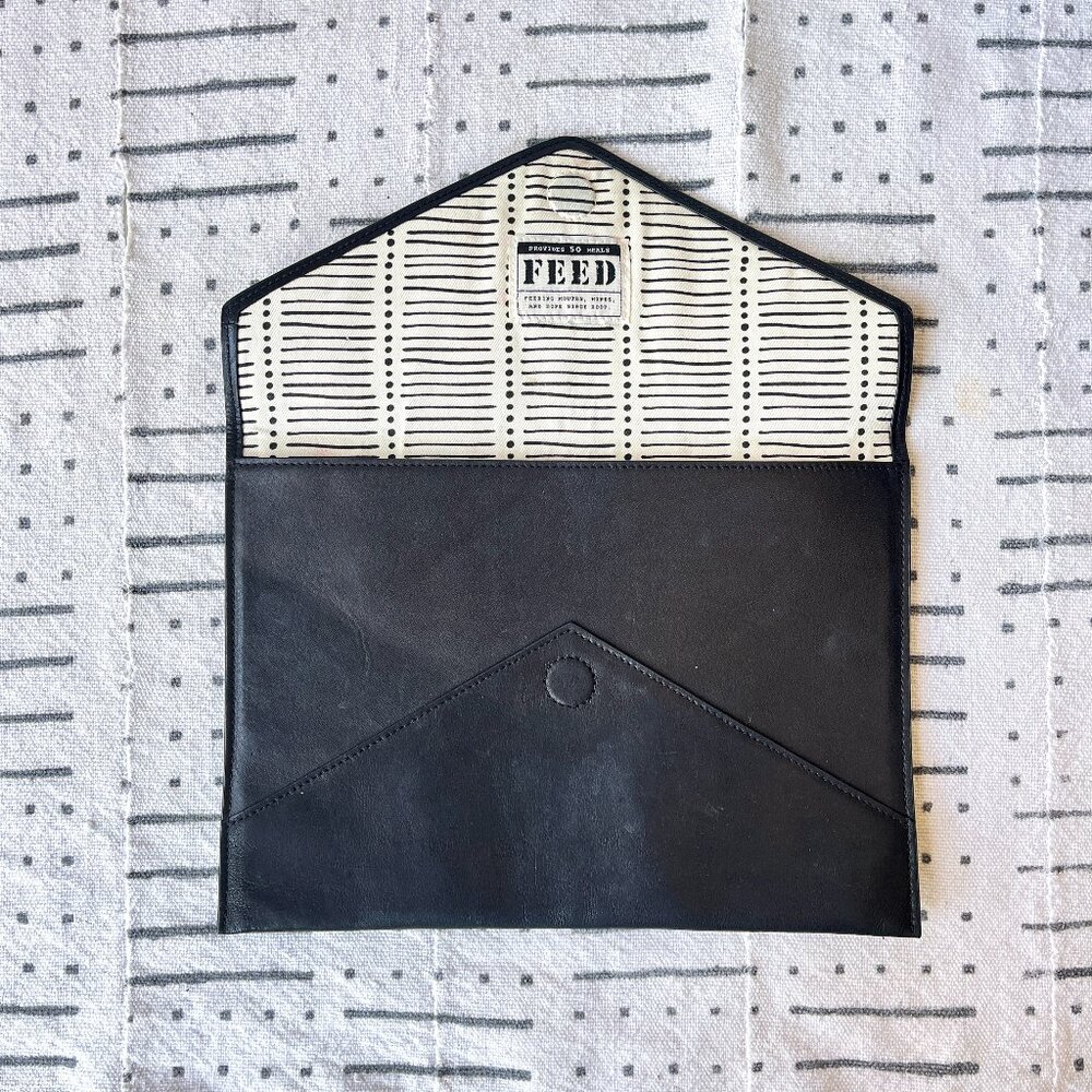 Feed Project Minimalist Black Leather Envelope Clutch Bag Pouch